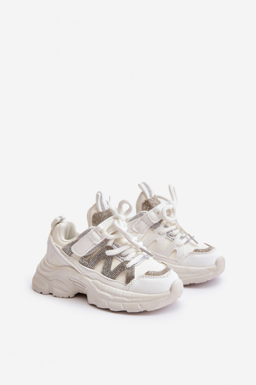 Sneakers modelio batai Vaikiški su tviskančiomis akutėmis baltos spalvos Rianalla