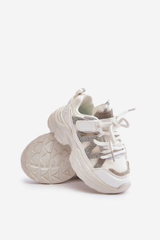 Sneakers modelio batai Vaikiški su tviskančiomis akutėmis baltos spalvos Rianalla