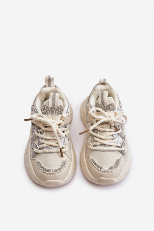 Sneakers modelio batai Vaikiški su tviskančiomis akutėmis smėlio spalvos Rianalla