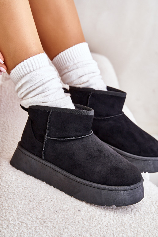 Žemas sniego batai Moteriškas su platforma pašiltinti su kailiuku viduje juodos spalvos Saldren