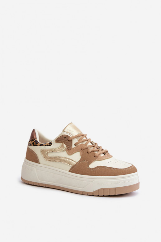 Moteriškas Sneakers modelio batai iš eko odos su platforma su leopardo kailio raštais smėlio spalvos Henizore Moteriškas Sneakers modelio batai iš eko odos su platforma su leopardo kailio raštais smėlio spalvos Henizore