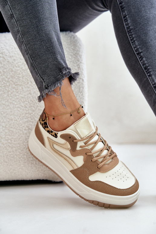 Moteriškas Sneakers modelio batai iš eko odos su platforma su leopardo kailio raštais smėlio spalvos Henizore Moteriškas Sneakers modelio batai iš eko odos su platforma su leopardo kailio raštais smėlio spalvos Henizore