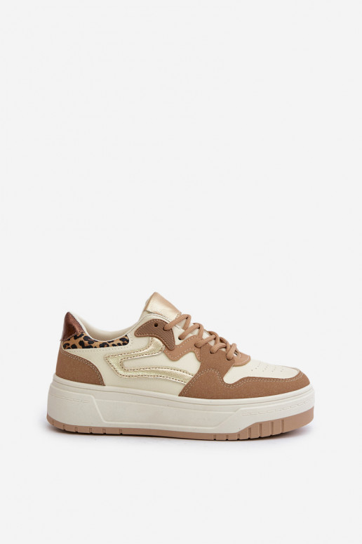 Moteriškas Sneakers modelio batai iš eko odos su platforma su leopardo kailio raštais smėlio spalvos Henizore Moteriškas Sneakers modelio batai iš eko odos su platforma su leopardo kailio raštais smėlio spalvos Henizore