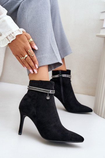 pašiltinti Aulinukai su plonais kulniukais su dekoruotais kulnais iš eko zomšosoĮe Vinceza 16469 juodos spalvos