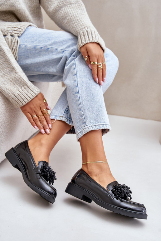 Moteriškas Mokasinai su lako efektu S.Barski HY369A juodos spalvos