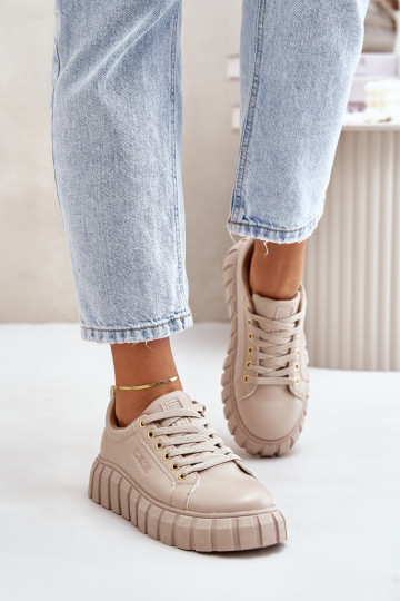 pašiltinti Sneakers modelio batai Moteriškas Big Star MM274618 smėlio spalvos