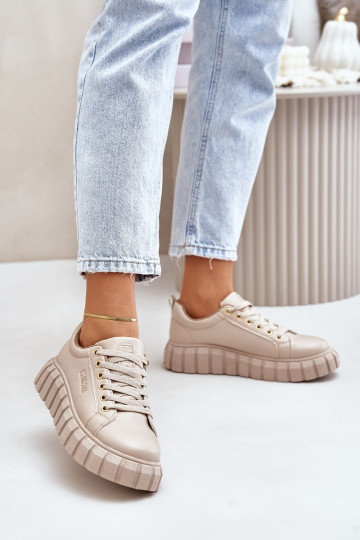 pašiltinti Sneakers modelio batai Moteriškas Big Star MM274618 smėlio spalvos 2