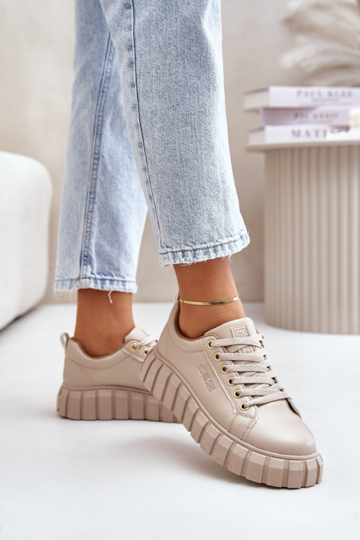 Pašiltinti sneakers modelio batai moteriški Big Star MM274618 smėlio spalvos