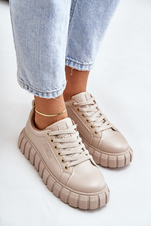 Pašiltinti sneakers modelio batai moteriški Big Star MM274618 smėlio spalvos