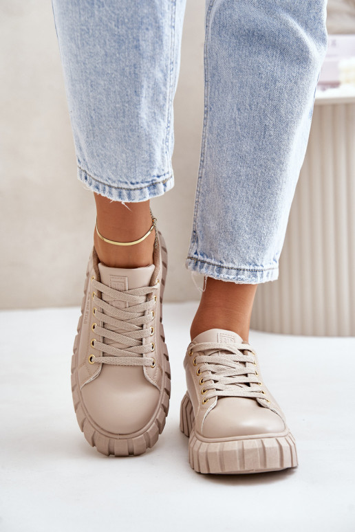 pašiltinti Sneakers modelio batai Moteriškas Big Star MM274618 smėlio spalvos