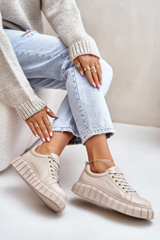 pašiltinti Sneakers modelio batai Moteriškas Big Star MM274618 smėlio spalvos