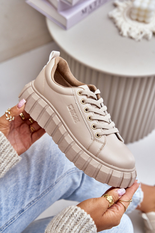 pašiltinti Sneakers modelio batai Moteriškas Big Star MM274618 smėlio spalvos