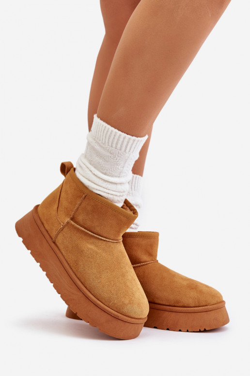 Žemi sniego batai Moteriški su platforma pašiltinti su kailiuku viduje rudos spalvos Saldren Žemi sniego batai Moteriški su platforma pašiltinti su kailiuku viduje rudos spalvos Saldren