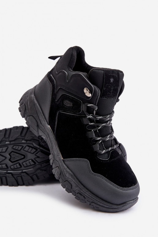 Pašiltinti žygio batai vyrams su raišteliais juodos spalvos Zerista