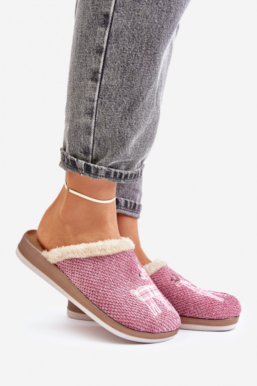 Šlepetės Moteriškas su elniukais ir kailiuku Inblu CT000034 rožinės spalvos