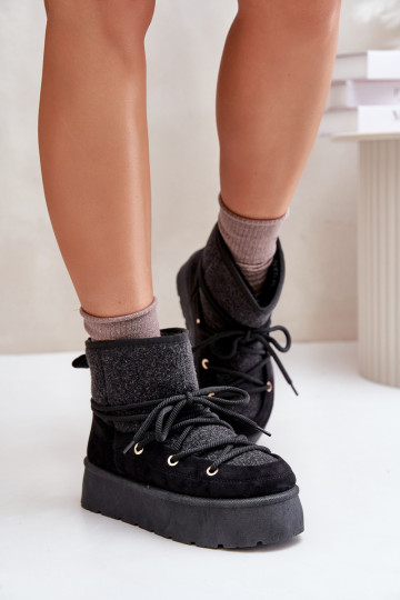 sniego batai su stilingomis detalėmis su platforma juodos spalvos Tai turivora 2