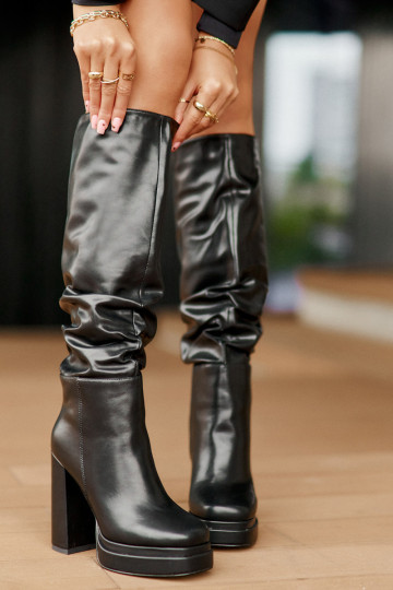 Įsispiriamo modelio ilgaauliai batai su kulniukais ir platforma Su raukiniais pašiltinti juodos spalvos Beridra 2