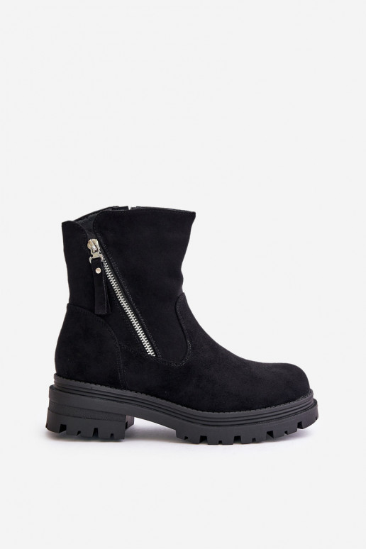 Aulinukai pašiltinti su plačiais kulniukais iš dirbtinės zomšos juodos spalvos Reloma