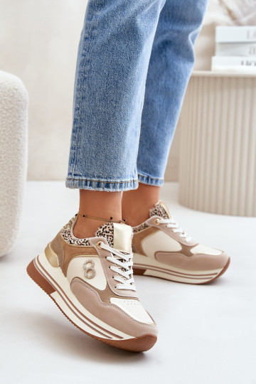 Sneakers modelio batai moteriški su platforma smėlio spalvos Debizia