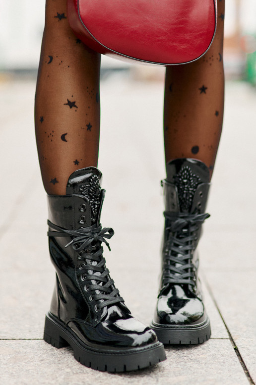 Su lako efektu pašiltinti aulinukai su ornamentais juodos spalvos Kelilea Su lako efektu pašiltinti aulinukai su ornamentais juodos spalvos Kelilea