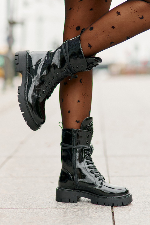 Su lako efektu pašiltinti aulinukai su ornamentais juodos spalvos Kelilea Su lako efektu pašiltinti aulinukai su ornamentais juodos spalvos Kelilea