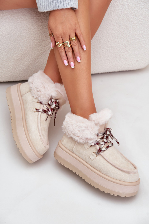 Žemas sniego batai Moteriškas su platforma su kailiuku dramblio kaulo spalvos Neathren