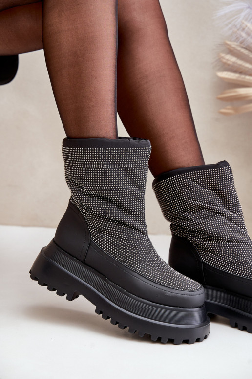 Dekoruotos sniego batai su platforma Ir plokščiakulniai juodos spalvos Avivina