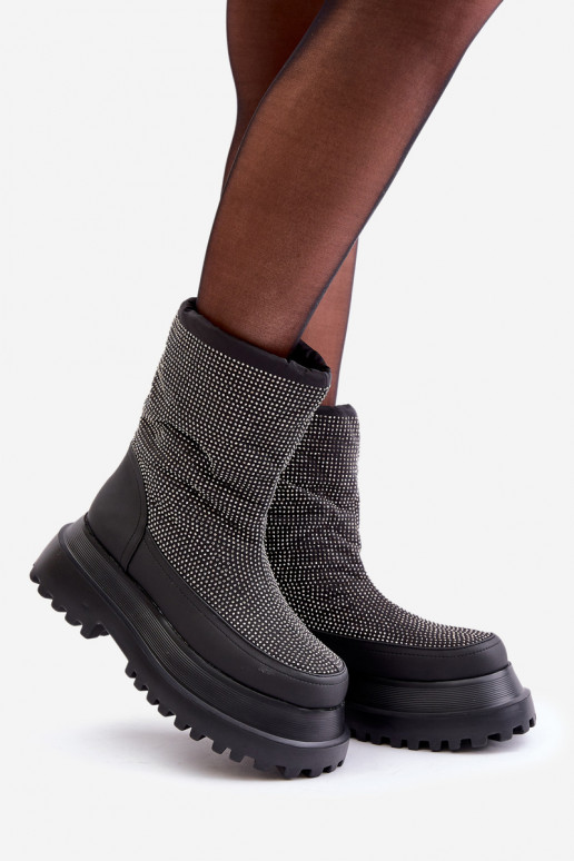 Dekoruotos sniego batai su platforma Ir plokščiakulniai juodos spalvos Avivina