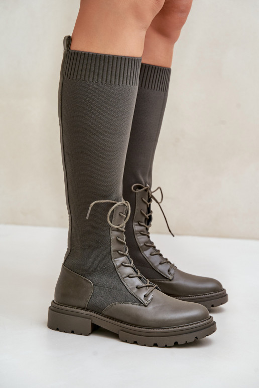 Įsispiriamo modelio ilgaauliai batai Ze SkarpetkoĮą CholeĮką chaki spalvos Iranel