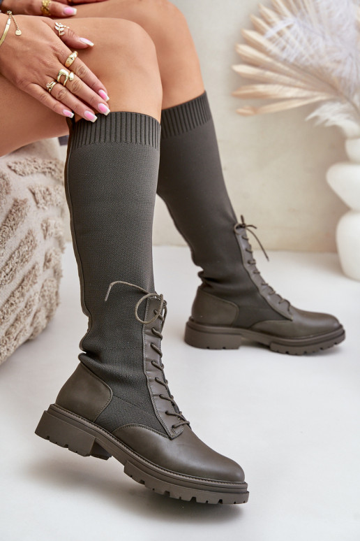 Įsispiriamo modelio ilgaauliai batai Ze SkarpetkoĮą CholeĮką chaki spalvos Iranel