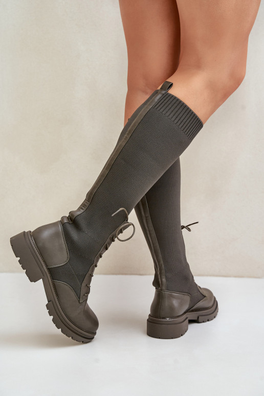 Įsispiriamo modelio ilgaauliai batai Ze SkarpetkoĮą CholeĮką chaki spalvos Iranel