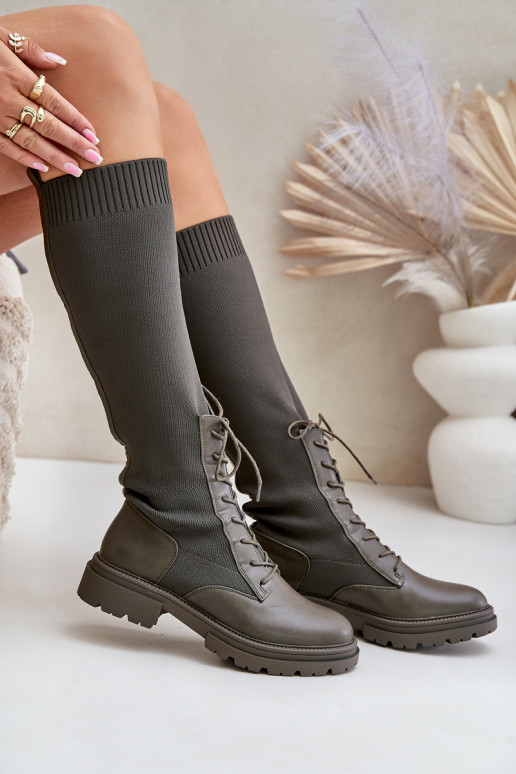 Įsispiriamo modelio ilgaauliai batai Ze SkarpetkoĮą CholeĮką chaki spalvos Iranel