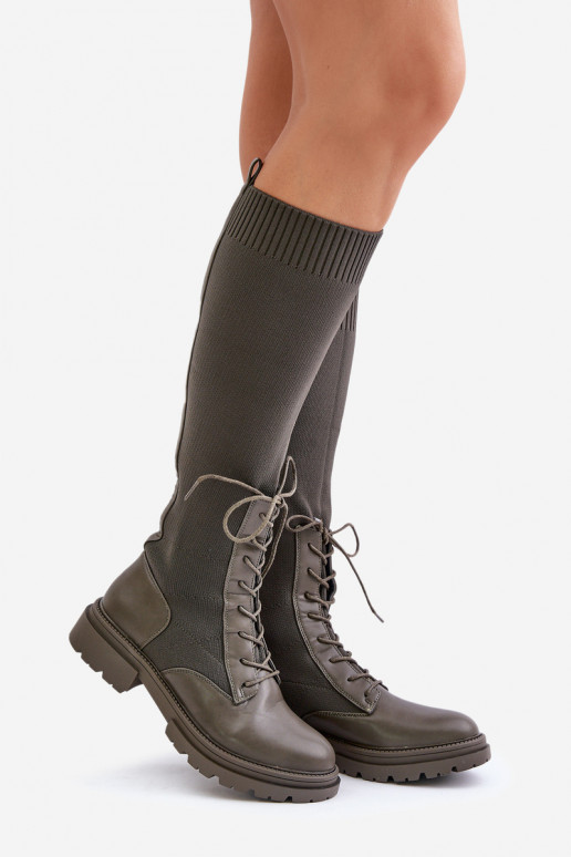 Įsispiriamo modelio ilgaauliai batai Ze SkarpetkoĮą CholeĮką chaki spalvos Iranel