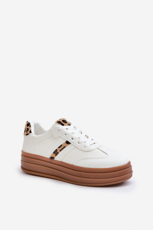 Sneakers modelio batai su platforma su leopardo kailio raštais baltos spalvos Dravinnia