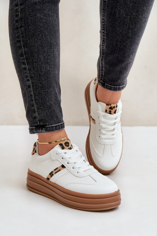 Sneakers modelio batai su platforma su leopardo kailio raštais baltos spalvos Dravinnia