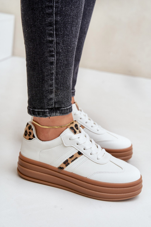 Sneakers modelio batai su platforma su leopardo kailio raštais baltos spalvos Dravinnia