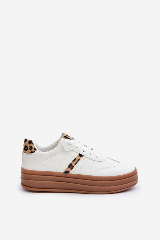 Sneakers modelio batai su platforma su leopardo kailio raštais baltos spalvos Dravinnia