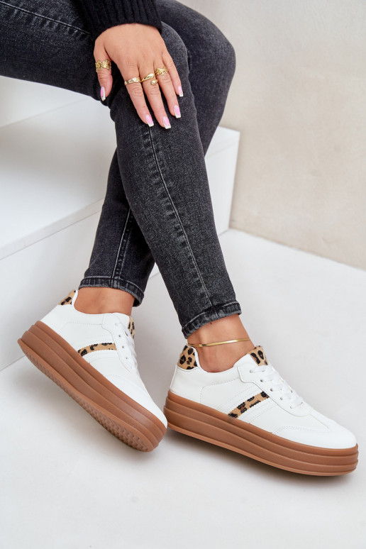 Sneakers modelio batai su platforma su leopardo kailio raštais baltos spalvos Dravinnia