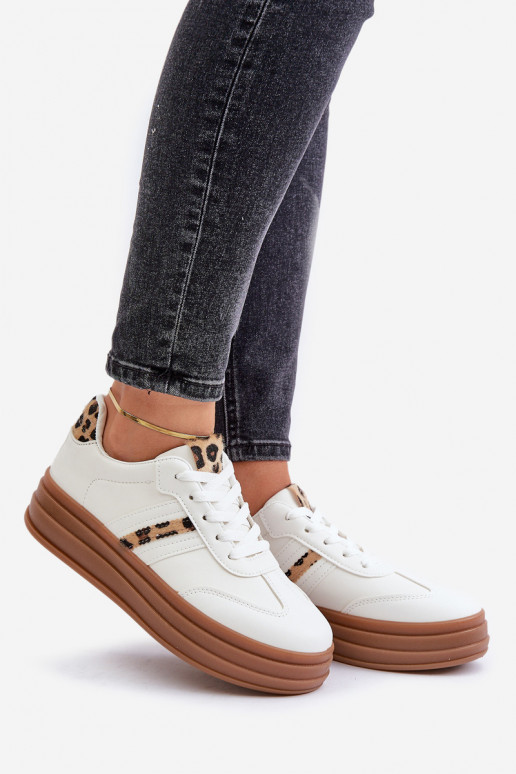 Sneakers modelio batai su platforma su leopardo kailio raštais baltos spalvos Dravinnia