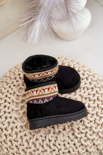 Įsispiriamo modelio sniego batai vaikiški su raštais pašiltinti su kailiuku viduje juodos spalvos Mirirae 2
