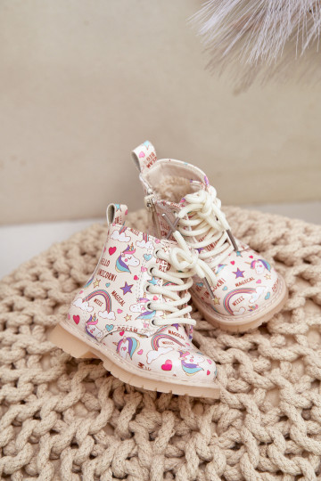 Šilti vaikiški batai su užtrauktukais vienaragiais smėlio spalvos Tiptop 2