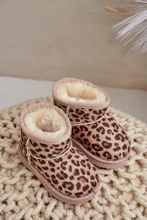 Vaikiški sniego batai Aulinukai pašiltinti su leopardo kailio raštais rudos spalvos Įjungtallita Vaikiški sniego batai Aulinukai pašiltinti su leopardo kailio raštais rudos spalvos Įjungtallita