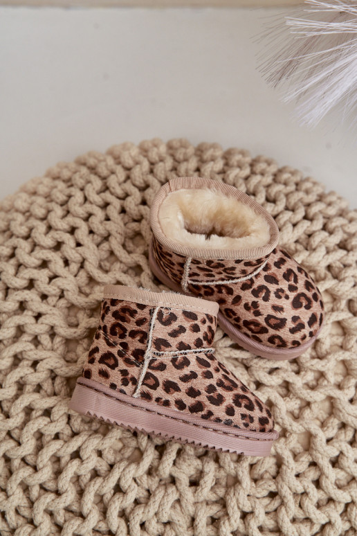 Vaikiški sniego batai Aulinukai pašiltinti su leopardo kailio raštais rudos spalvos Įjungtallita Vaikiški sniego batai Aulinukai pašiltinti su leopardo kailio raštais rudos spalvos Įjungtallita