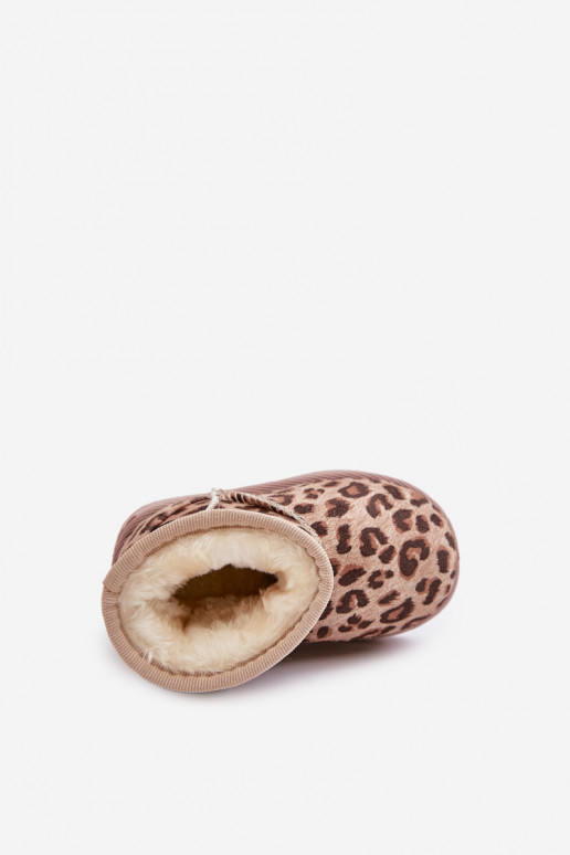 Vaikiški sniego batai Aulinukai pašiltinti su leopardo kailio raštais rudos spalvos Įjungtallita Vaikiški sniego batai Aulinukai pašiltinti su leopardo kailio raštais rudos spalvos Įjungtallita