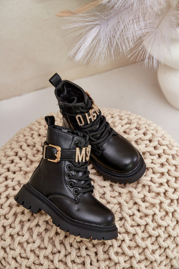 Aulinukai Vaikiški Eko Oda pašiltinti su dekoruotais kulnais juodos spalvos Gilian 2