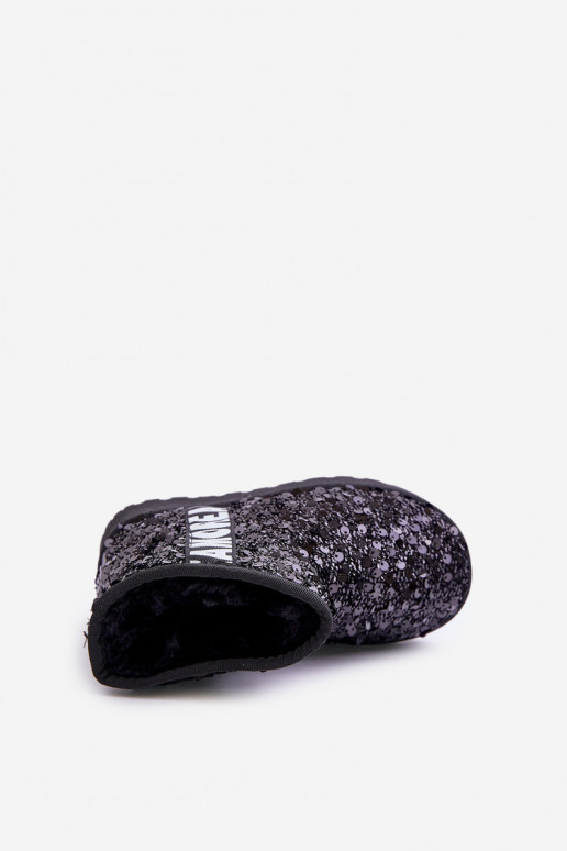 Vaikiški sniego batai Aulinukai pašiltinti su blizgančiais žvyneliais juodos spalvos Rebbica