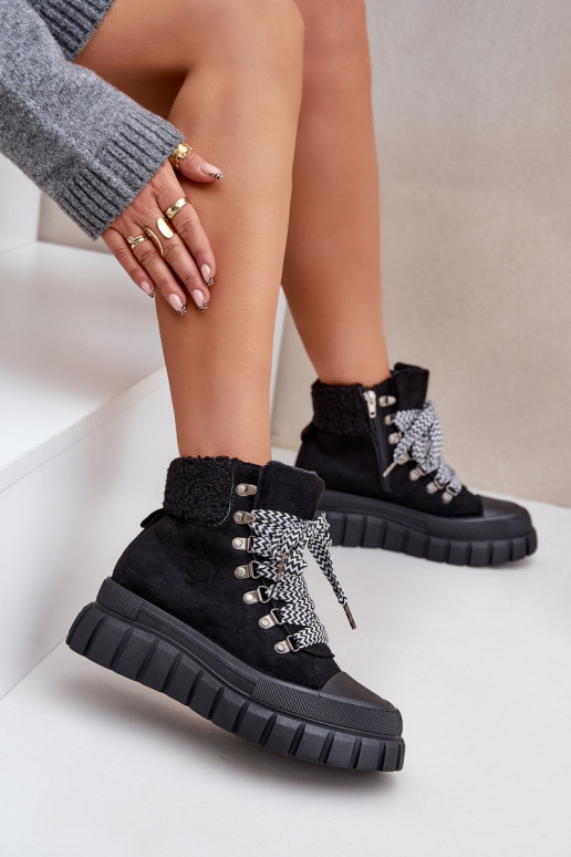 Moteriškas pašiltinti Aulinukai batai su platforma juodos spalvos Alcyhen