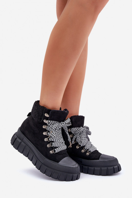 Moteriškas pašiltinti Aulinukai batai su platforma juodos spalvos Alcyhen