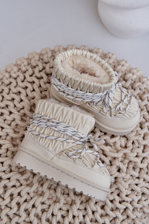 sniego batai Vaikiški pašiltinti Grubym su kailiuku viduje dramblio kaulo spalvos Įjungtastira