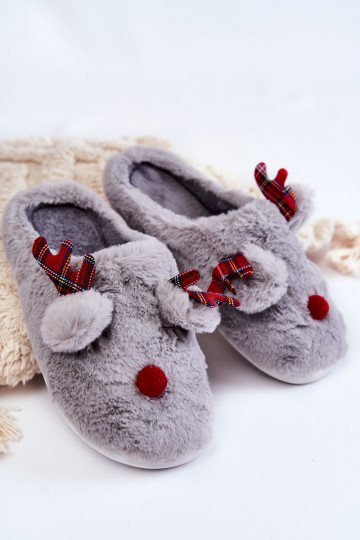 Moteriškas Christmas su kailiuku šlepetės su elniukais pilkos spalvos Clarie 2